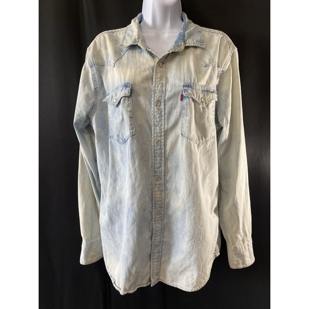Levis Denim Shirt Adult Medium Snap Sawtooth Red Tab Cowboy Rodeo Country Ranch